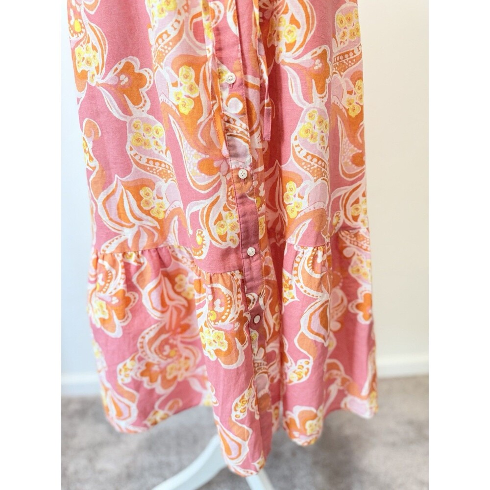 J.McLaughlin Women's Shirt Dress XS Pink Orange Abstract Print Midi Maxi - Picture 8 of 12